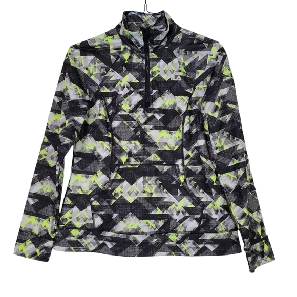 Fila Tops - Fila WMS Medium Sweatshirt Quarter Zip Athletic Athleisure Black Gray Green